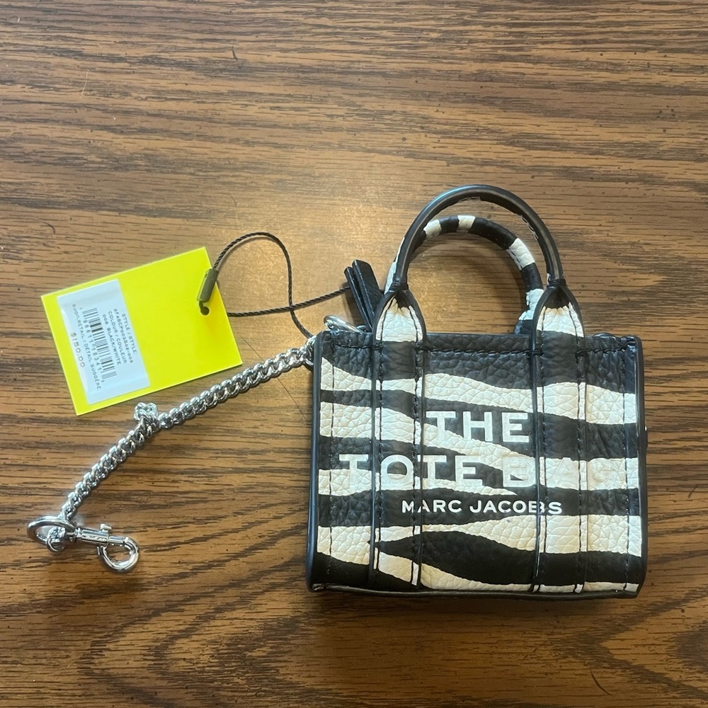 NWT Marc Jacobs Nano The Tote Bag Charm in Zebra Print with Silver Hardware